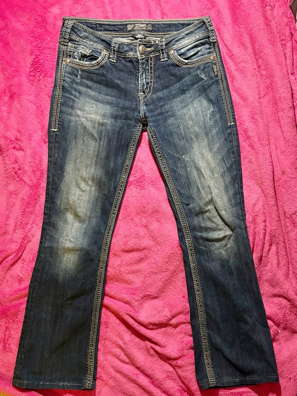 Women’s Dark Blue Y2K silver jeans Bootcut Jeans with Decorative Back Pockets - Picture 2 of 3
